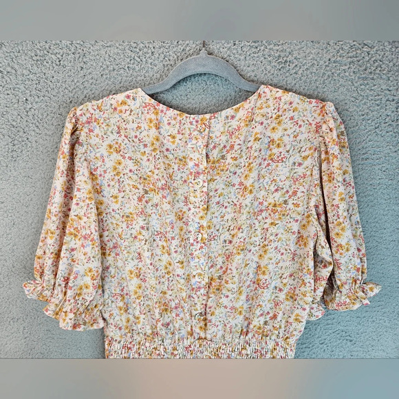 Lulu's Womens Isn't She Darling Blush Floral Puff Sleeve Mini Dress Sz L Spring - Picture 12 of 15